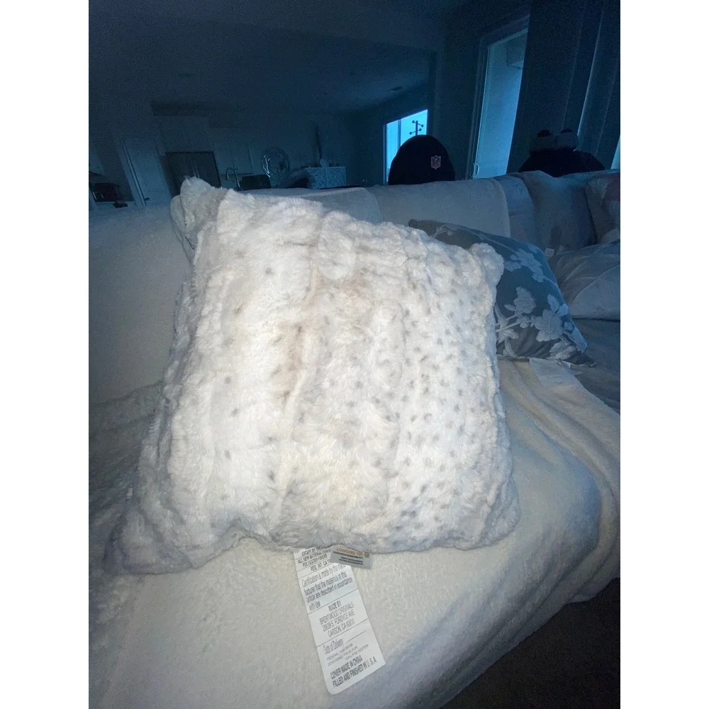 Brentwood Originals Faux Fur Spotted Throw Pillow Cream Tan 18x18 Square Plush